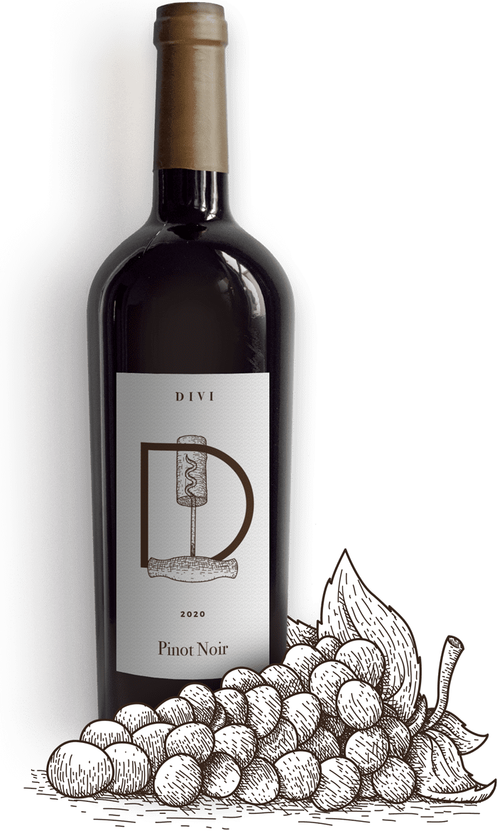 Bottle of wine with cartoon grapes